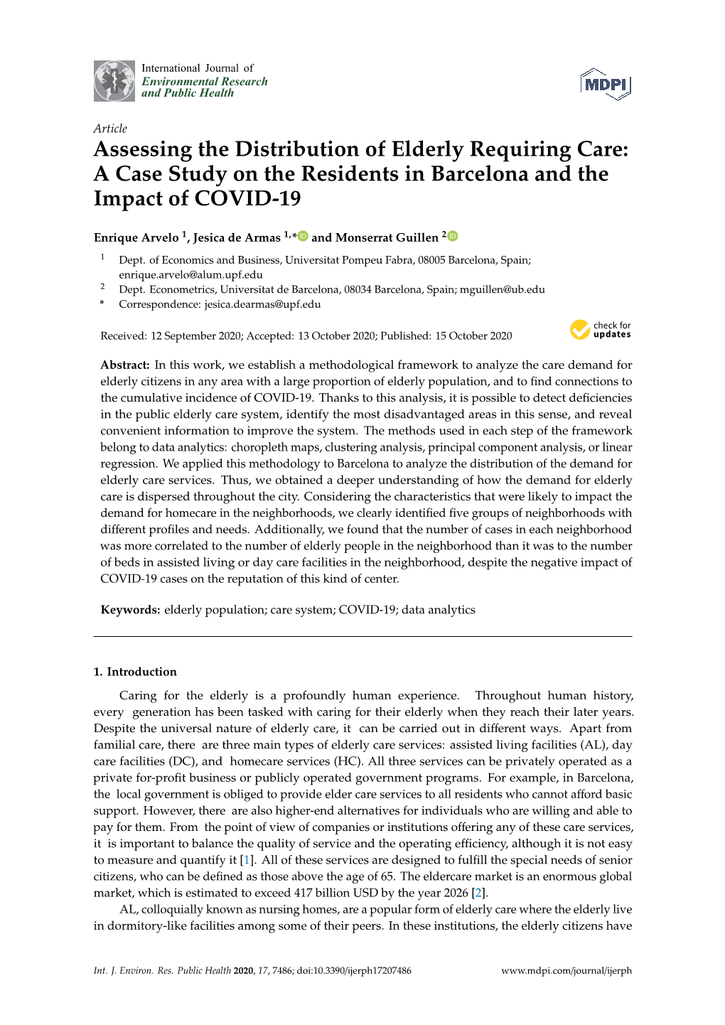 Assessing the Distribution of Elderly Requiring Care: a Case Study on the Residents in Barcelona and the Impact of COVID-19