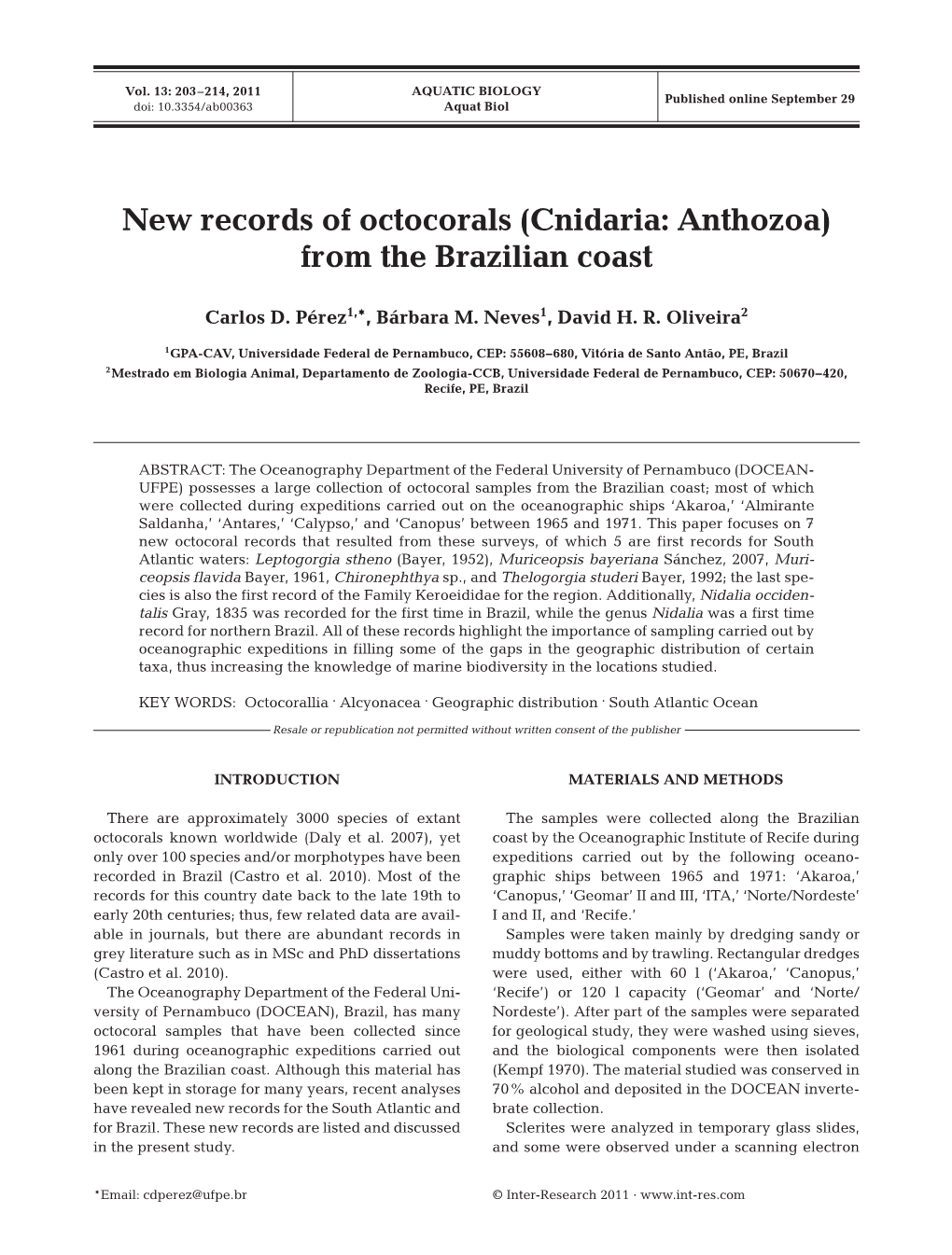 New Records of Octocorals (Cnidaria: Anthozoa) from the Brazilian Coast