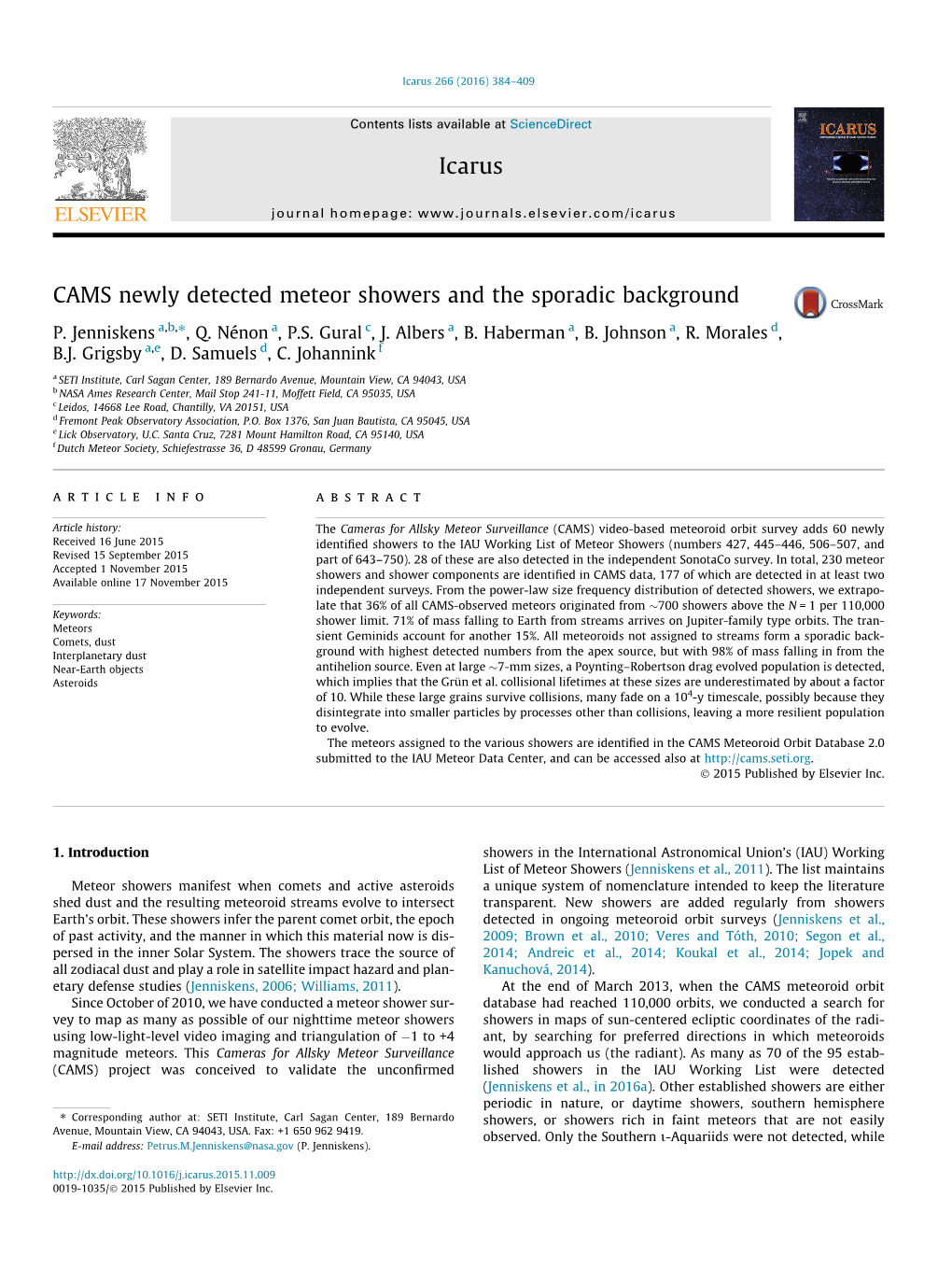 CAMS Newly Detected Meteor Showers and the Sporadic Background ⇑ P