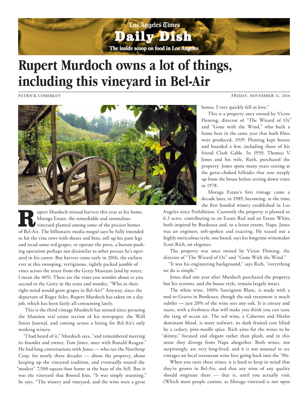 Rupert Murdoch Owns a Lot of Things, Including This Vineyard in Bel-Air