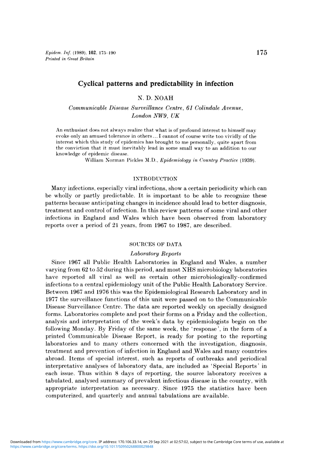 Cyclical Patterns and Predictability in Infection