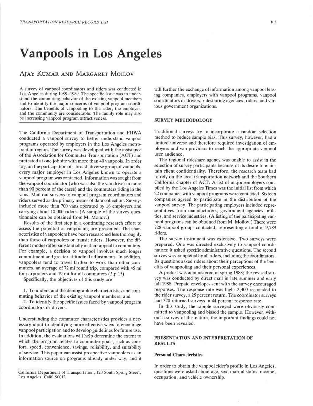 Van Pools in Los Angeles