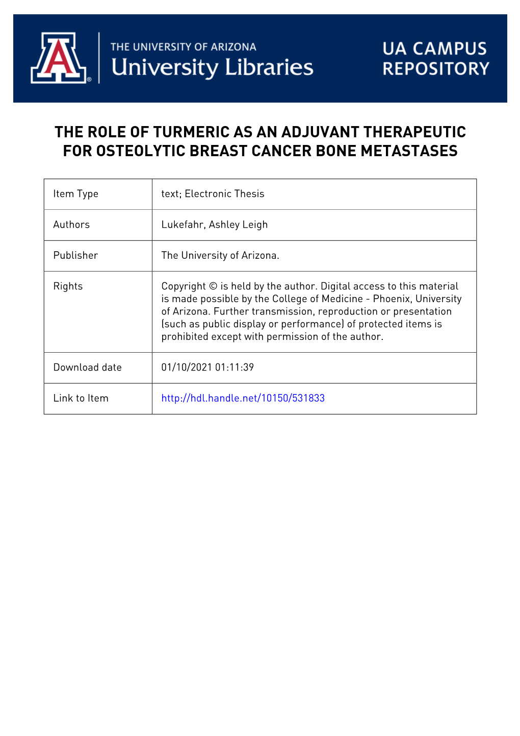 The Role of Turmeric As an Adjuvant Therapeutic for Osteolytic Breast Cancer Bone Metastases