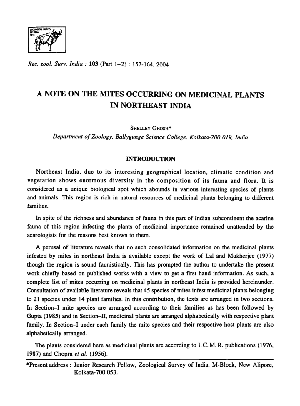 A Note on the Mites Occurring on Medicinal Plants in Northeast India