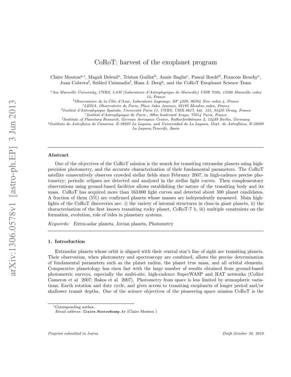 Arxiv:1306.0578V1 [Astro-Ph.EP] 3 Jun 2013