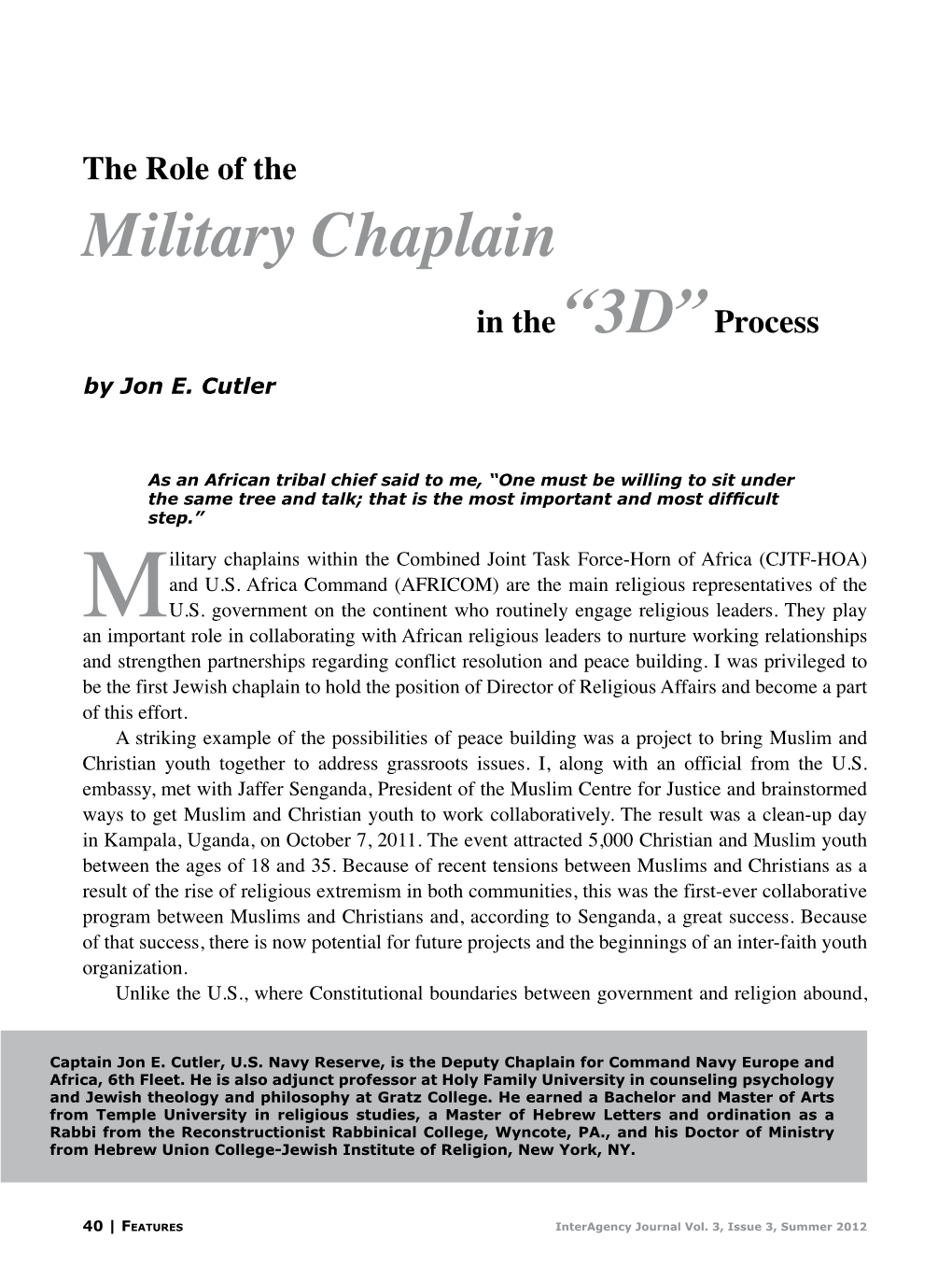Military Chaplain in the “3D” Process by Jon E