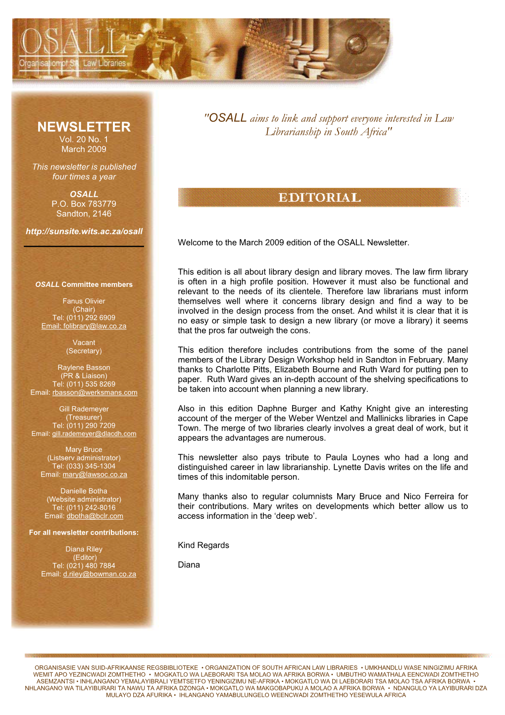 Newsletter Mar 2009 Vol 20 No 1