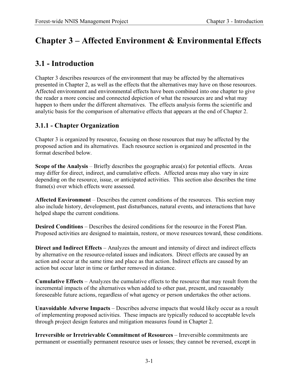 Chapter 3 – Affected Environment & Environmental Effects