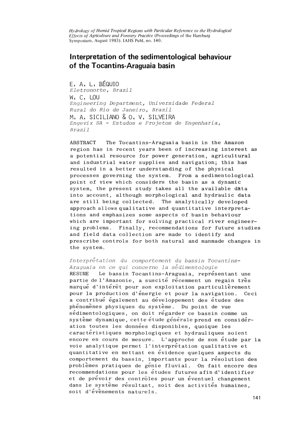 Interpretation of the Sedimentological Behaviour of the Tocantins-Araguaia Basin