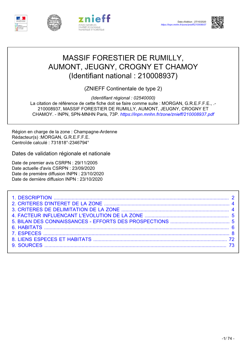 MASSIF FORESTIER DE RUMILLY, AUMONT, JEUGNY, CROGNY ET CHAMOY (Identifiant National : 210008937)