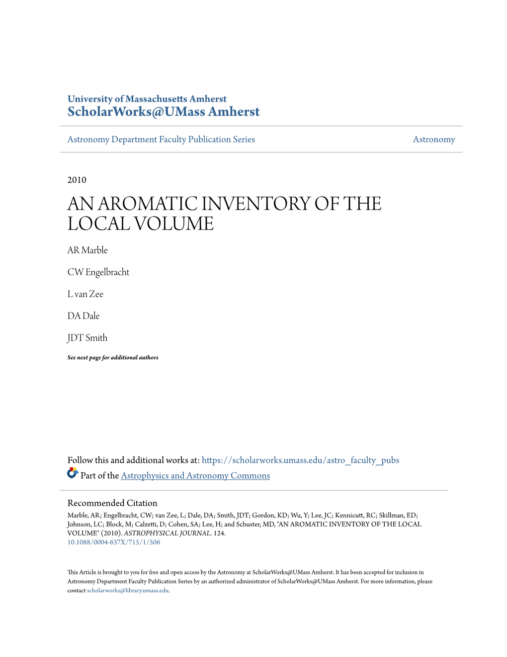 AN AROMATIC INVENTORY of the LOCAL VOLUME AR Marble