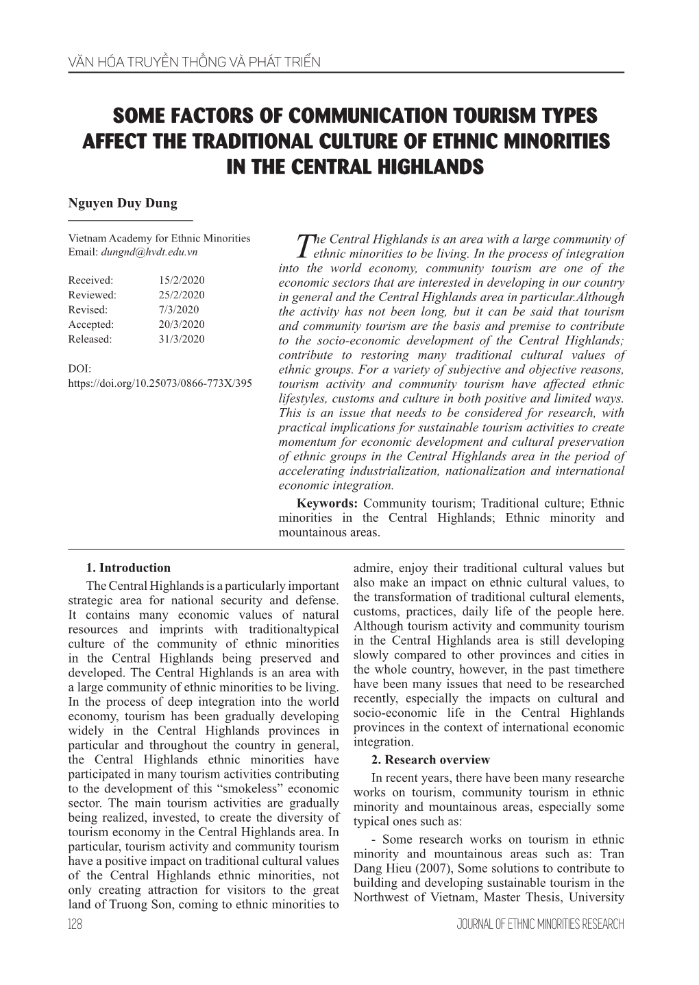 Some Factors of Communication Tourism Types Affect the Traditional Culture of Ethnic Minorities in the Central Highlands