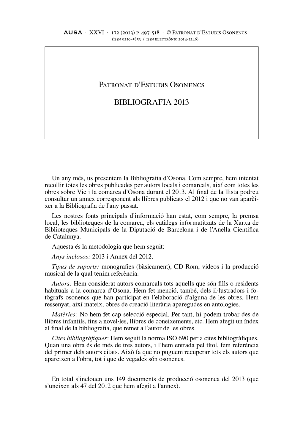 Patronat D,Estudis Osonencs Bibliografia 2013