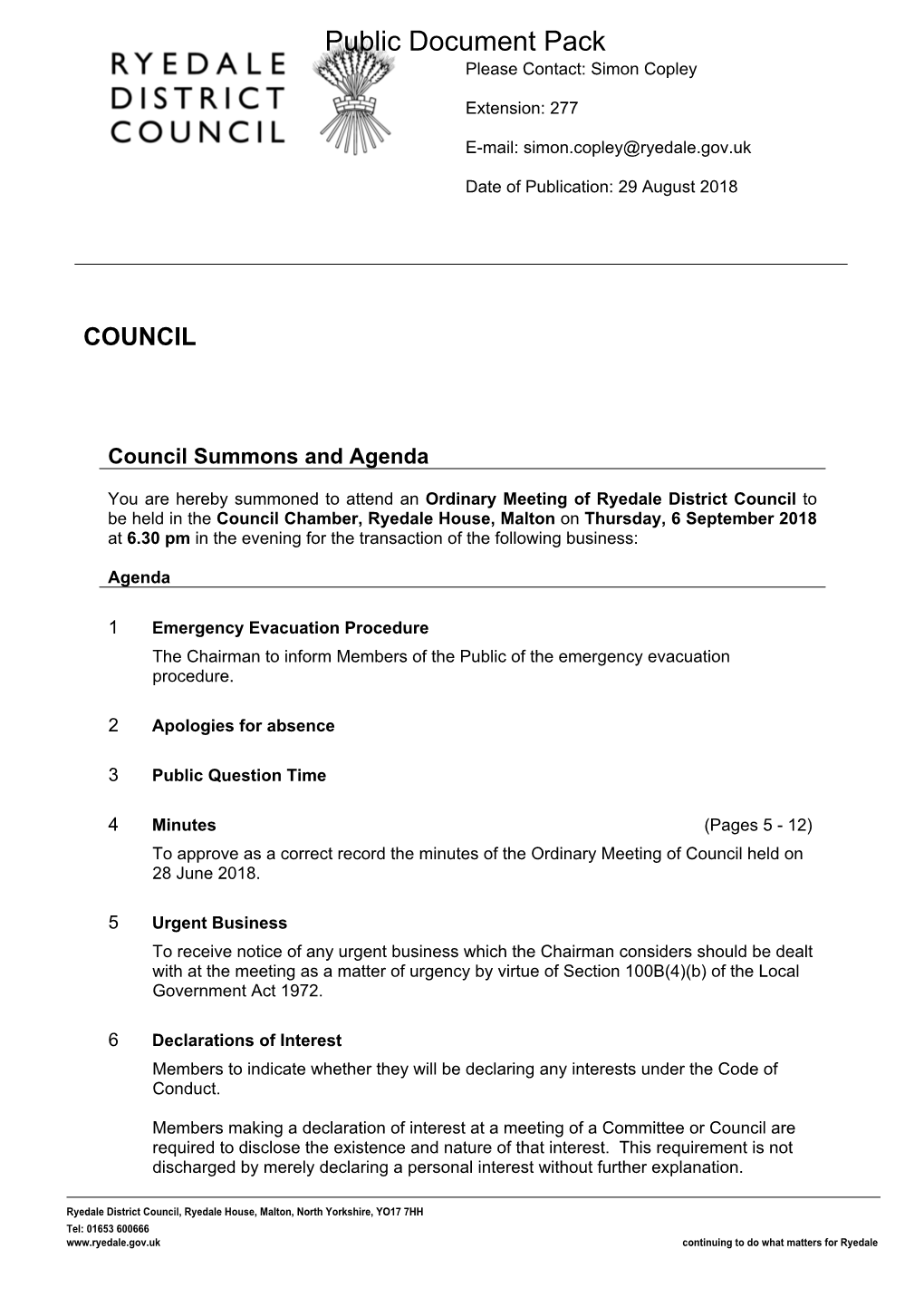 (Public Pack)Agenda Document for Council, 06/09/2018 18:30