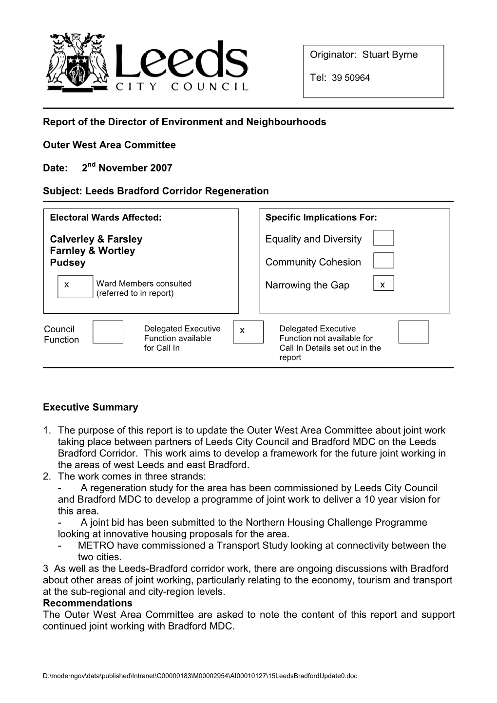 Leeds Bradford Corridor Regeneration PDF 117 KB