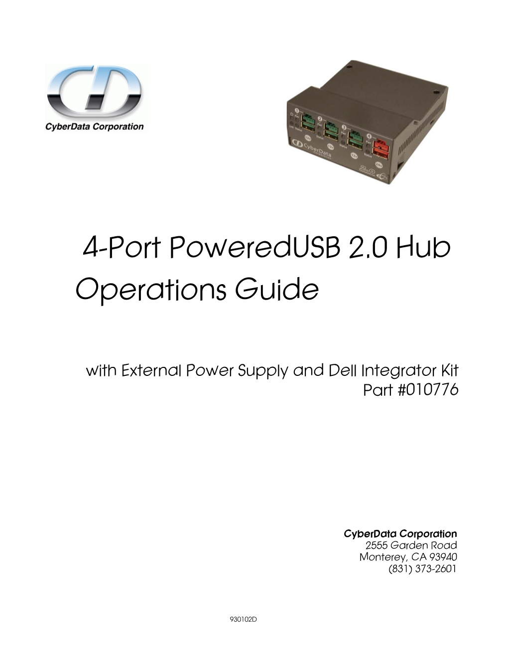 4-Port Poweredusb 2.0 Hub Operations Guide