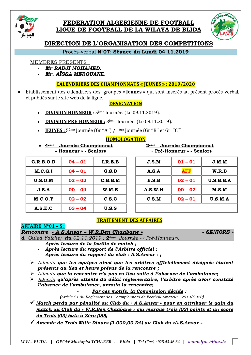 Federation Algerienne De Football Ligue De Football De La Wilaya De Blida