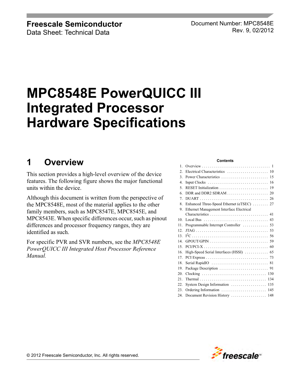 MPC8548E Powerquicc III Integrated Processor Hardware Specifications