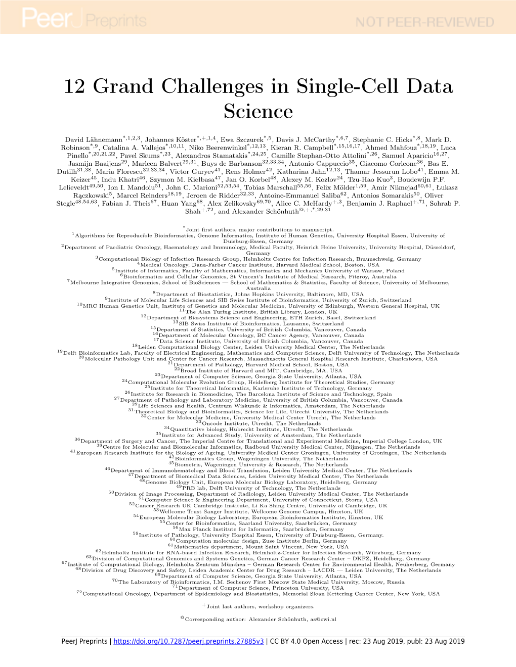 12 Grand Challenges in Single-Cell Data Science