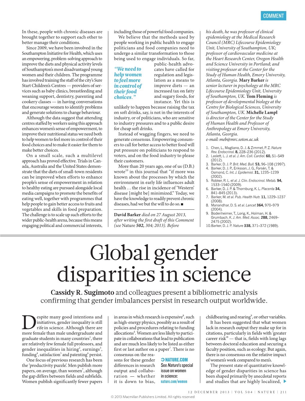 Global Gender Disparities in Science Cassidy R