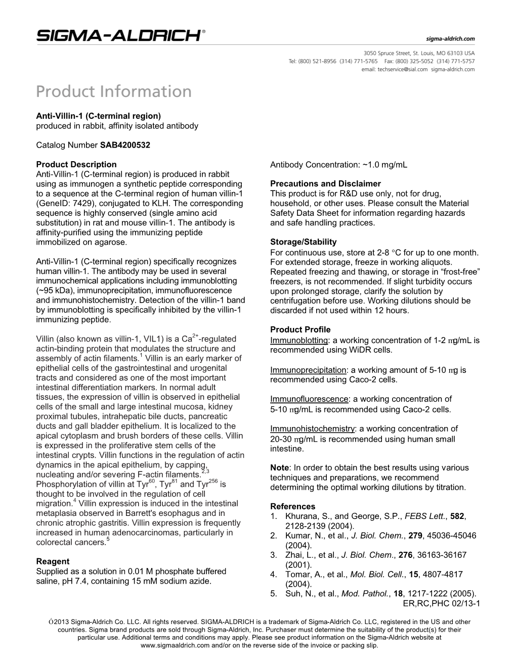 Anti-Villin-1 (C-Terminal Region) (SAB4200532)