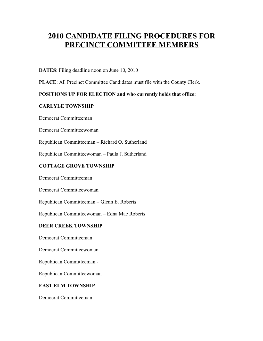 2007 Candidate Filing Procedures for Precinct Committee Members