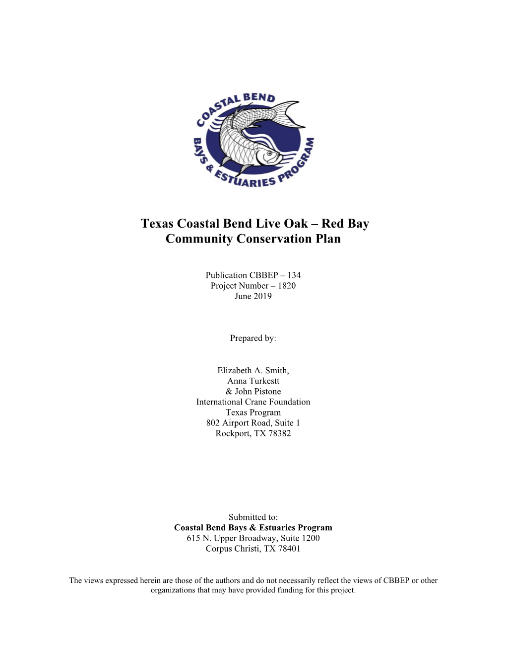 Texas Coastal Bend Live Oak – Red Bay Community Conservation Plan