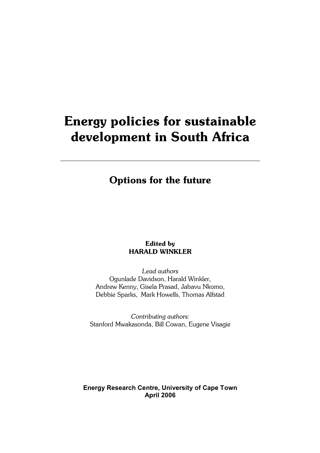 Energy Policies for Sustainable Development in South Africa