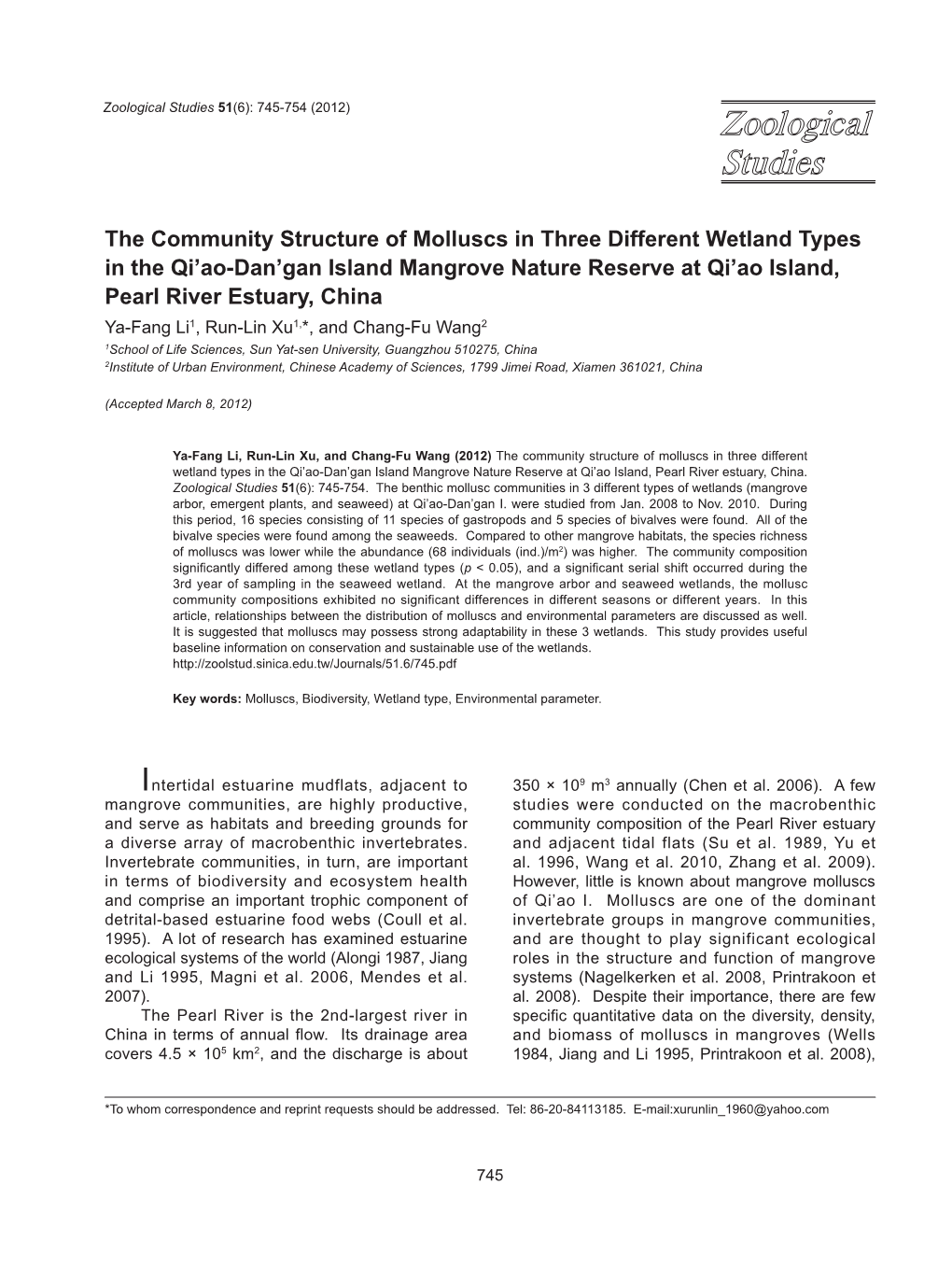 The Community Structure of Molluscs in Three Different Wetland Types In