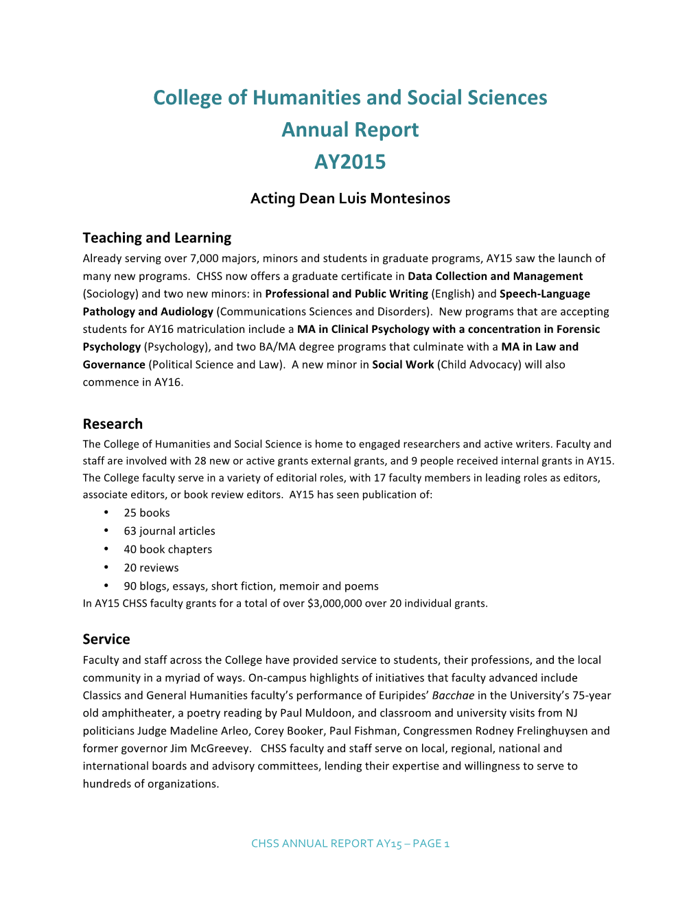 AY15 CHSS Annual Report