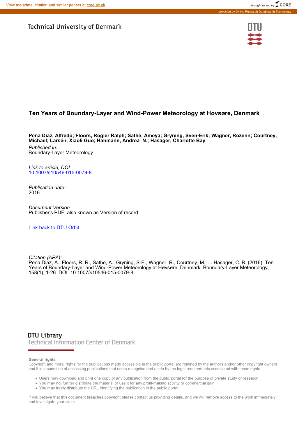 Ten Years of Boundary-Layer and Wind-Power Meteorology at Høvsøre, Denmark