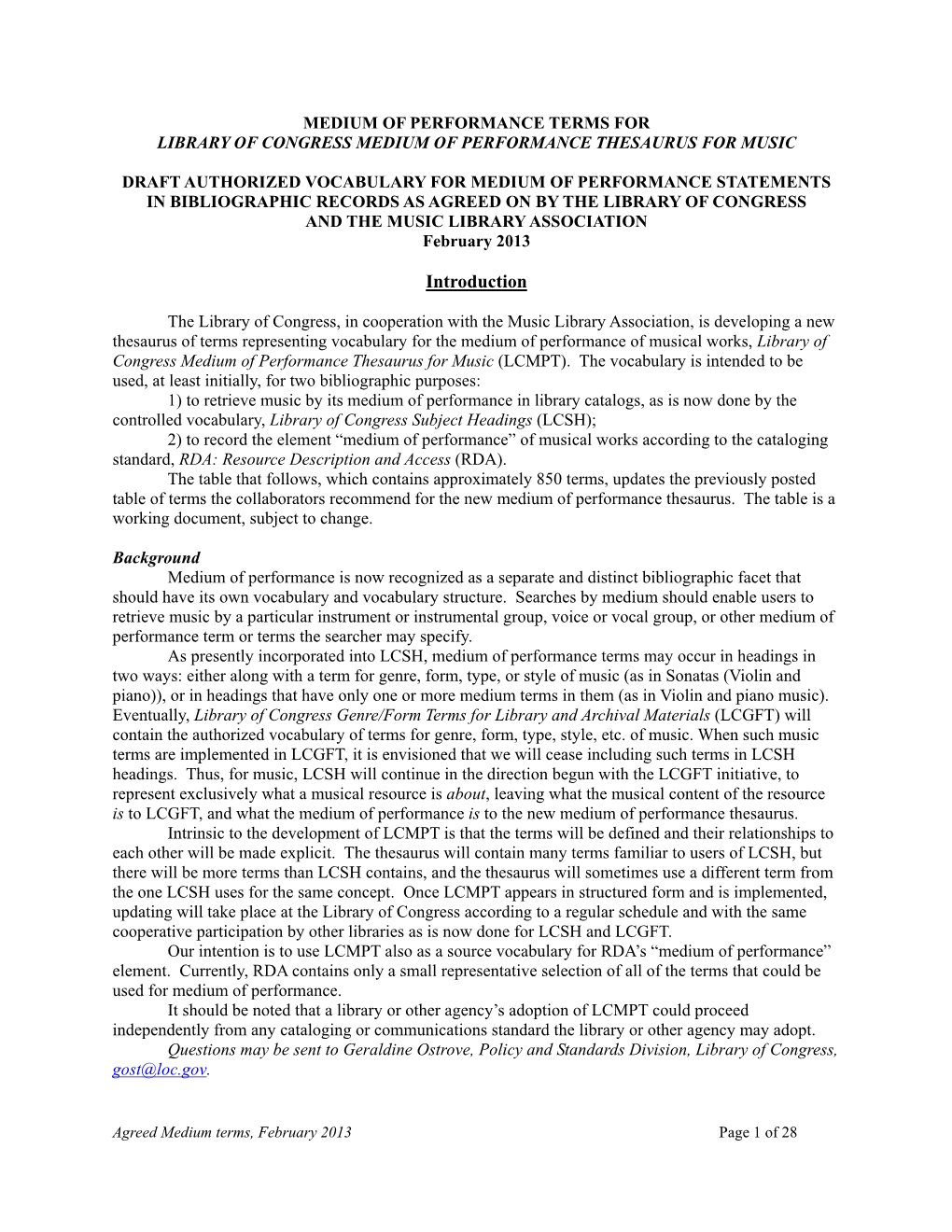 Draft Authorized Vocabulary for Medium of Performance Statements