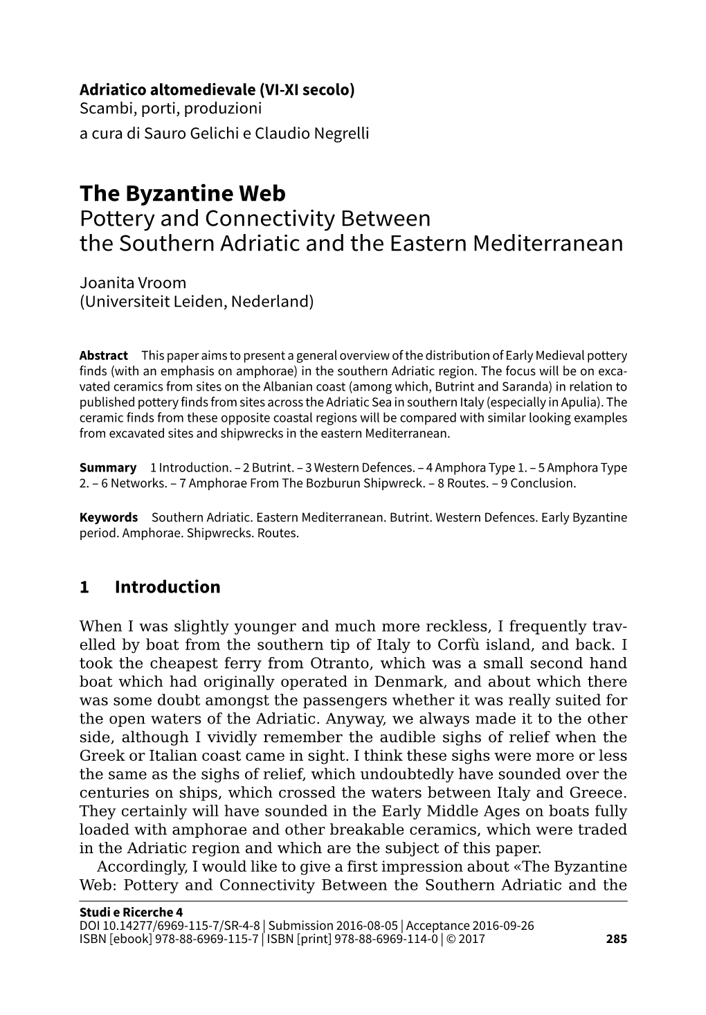 The Byzantine Web Pottery and Connectivity Between the Southern Adriatic and the Eastern Mediterranean