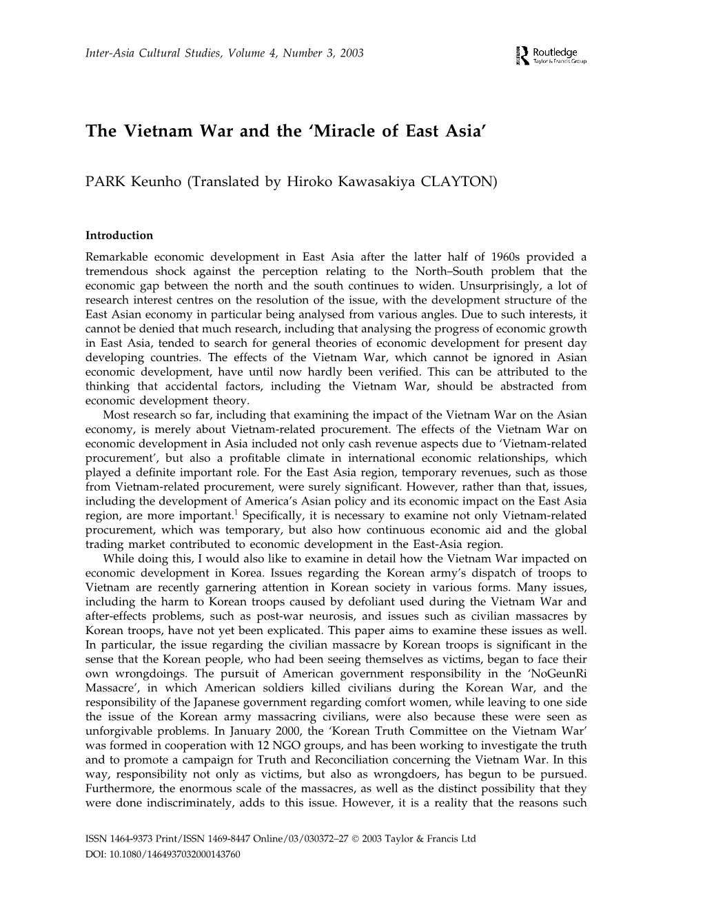 The Vietnam War and the 'Miracle of East Asia'