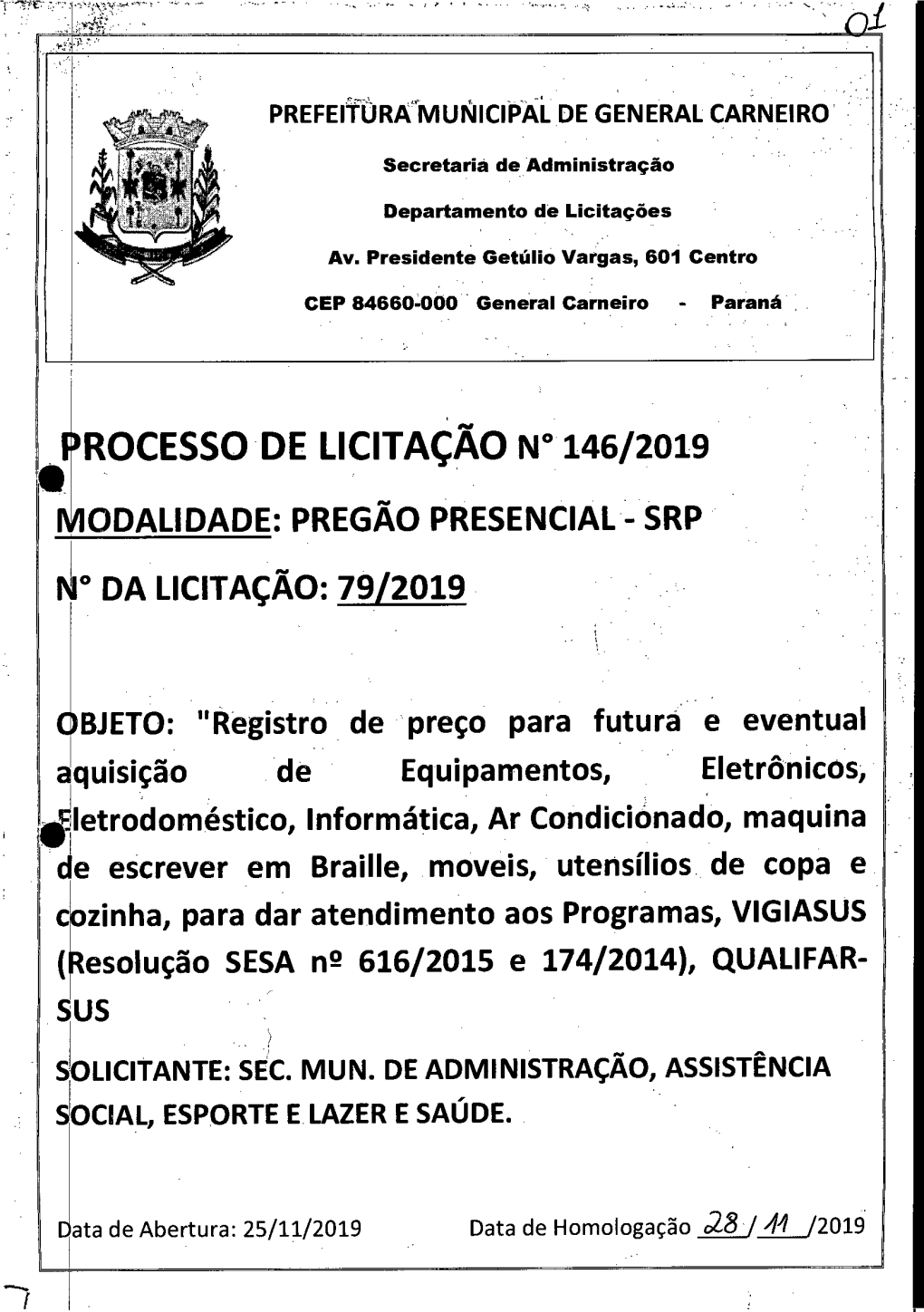 Ill ROCESSO DE LICITAÇÃO N° 146/2019