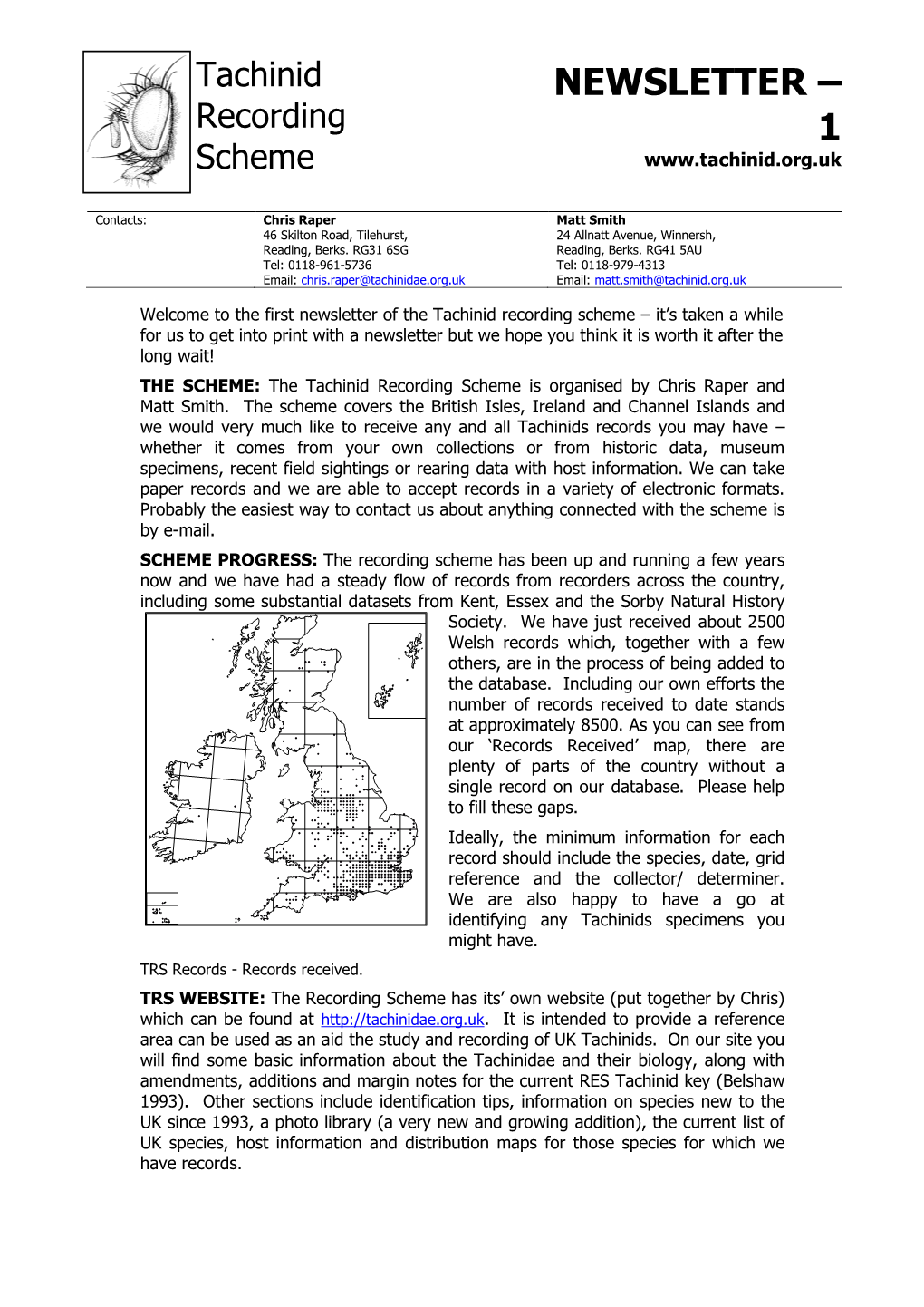 The First Newsletter of the Tachinid Recording Scheme