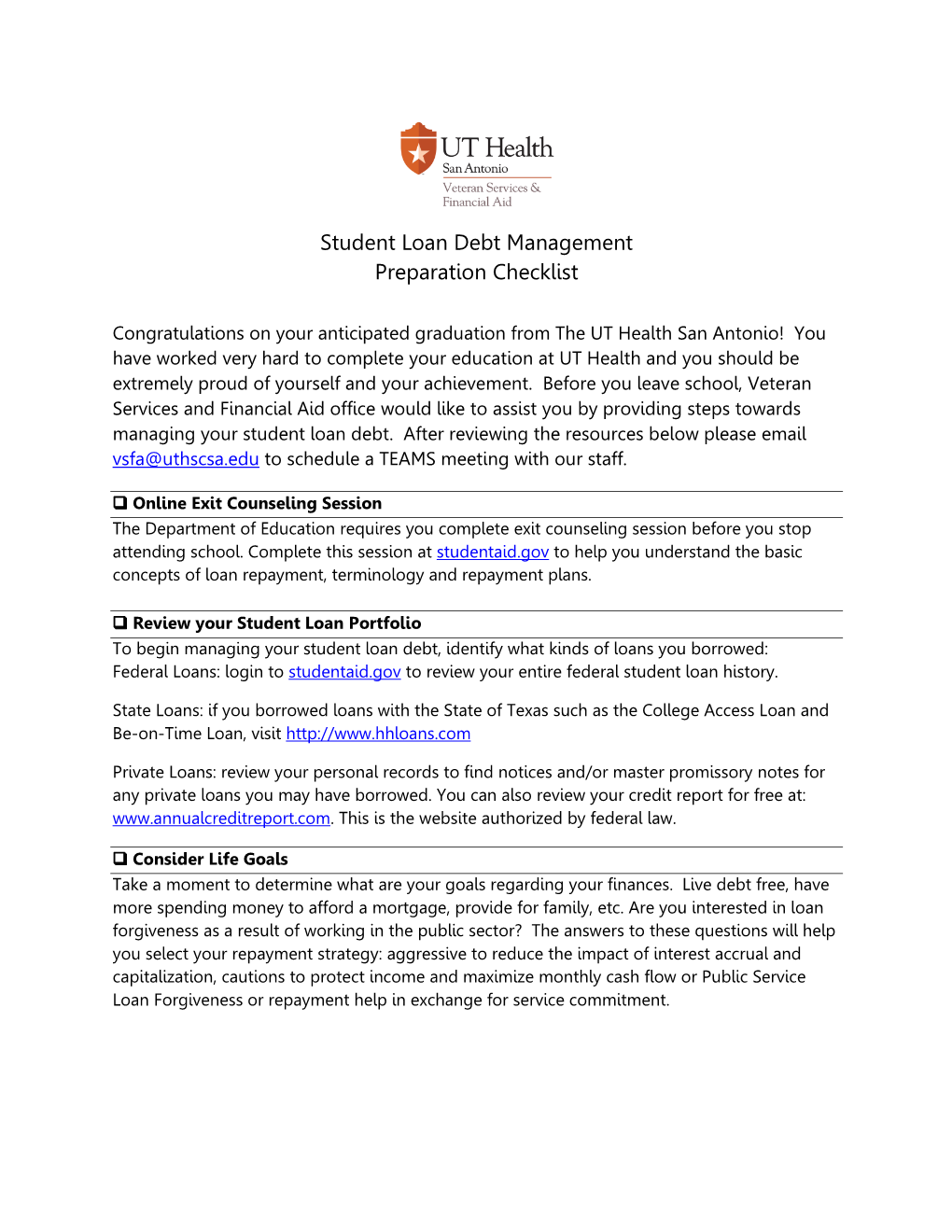 Student Loan Debt Management Preparation Checklist