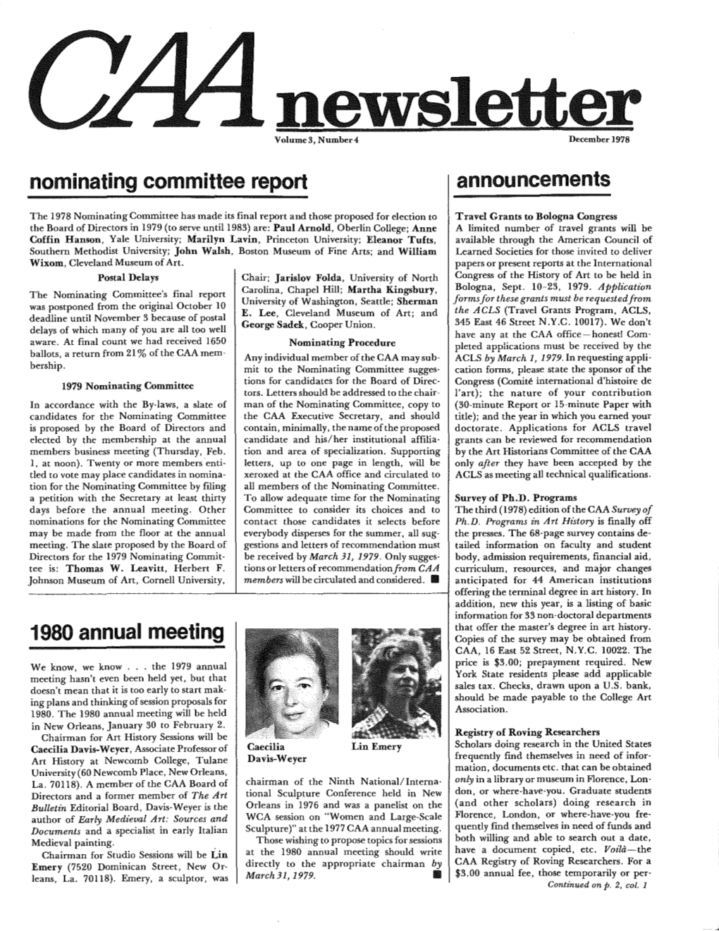 December 1978 CAA Newsletter