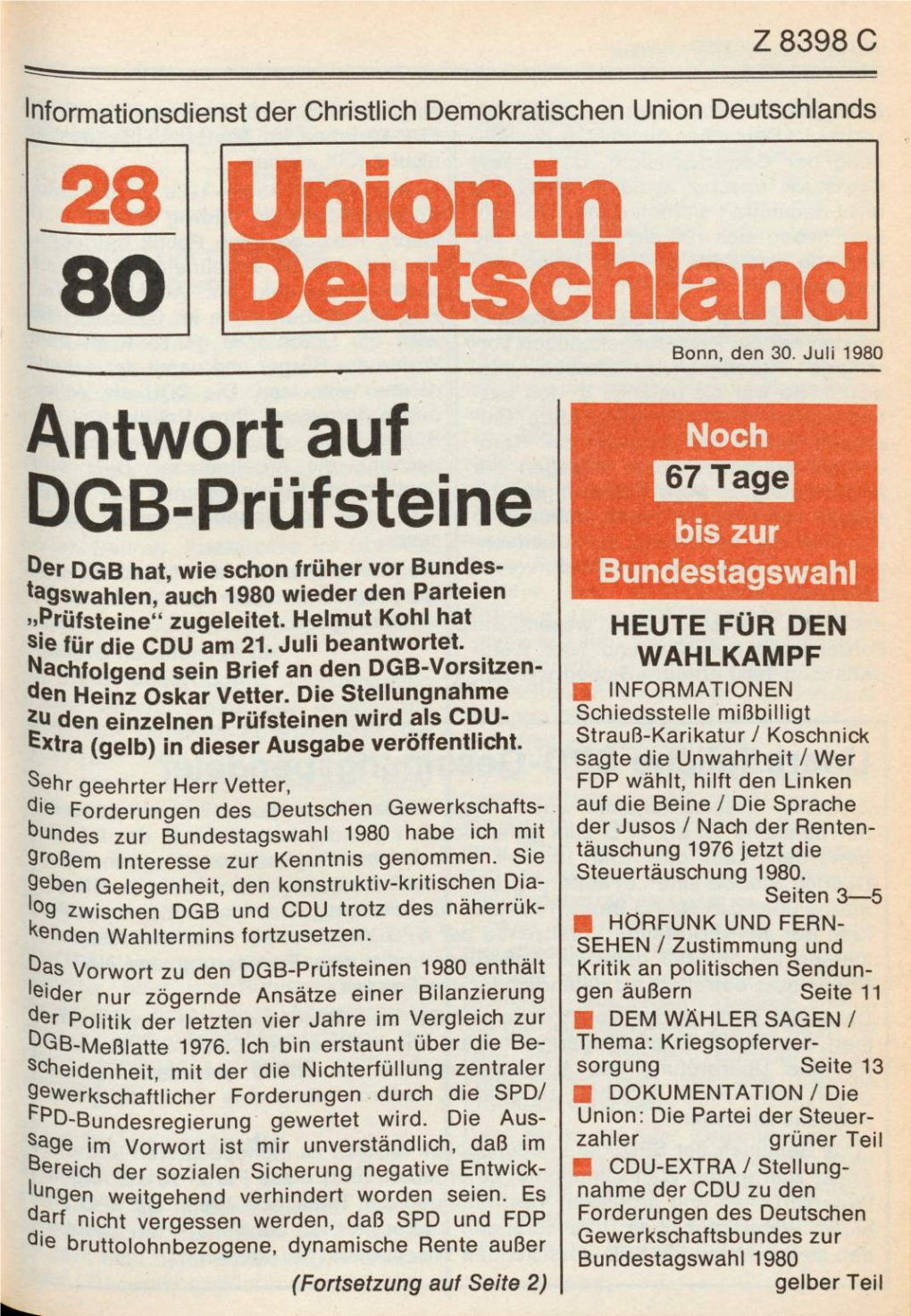 UID 1980 Nr. 28, Union in Deutschland