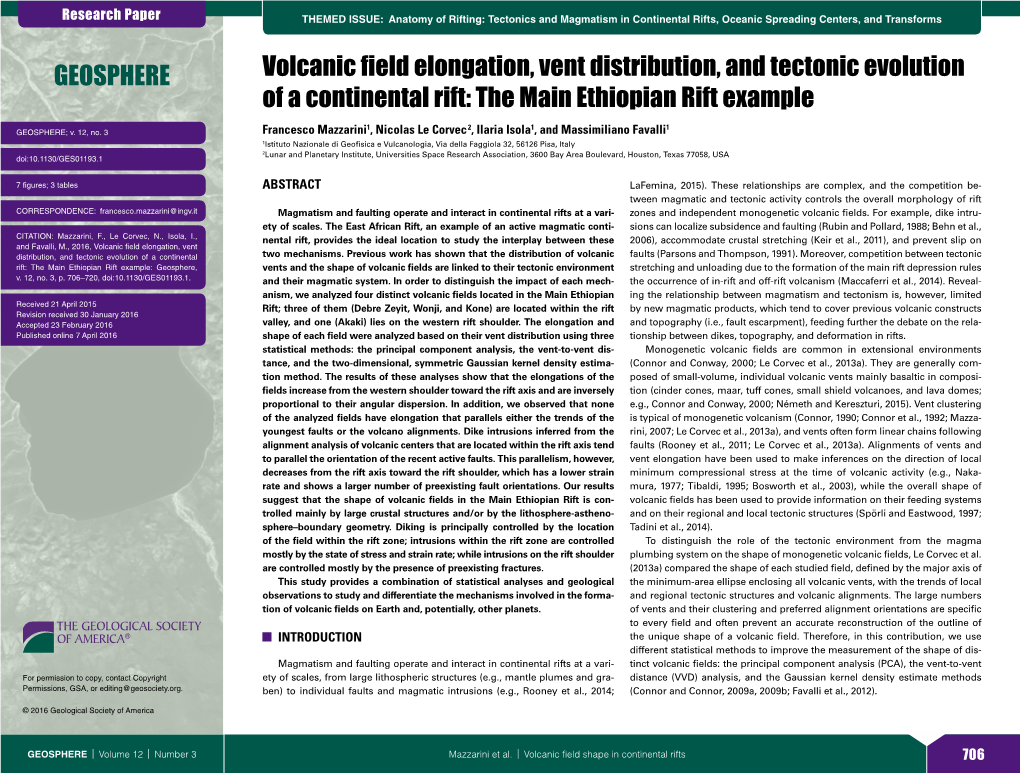 Volcanic Field Elongation, Vent Distribution, and Tectonic Evolution of a Continental Rift: the Main Ethiopian Rift Example