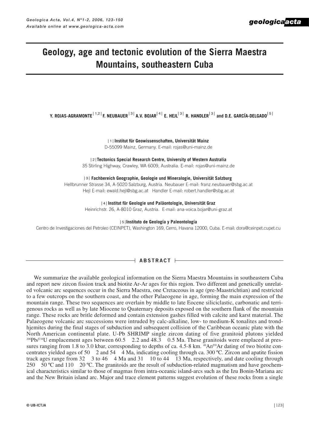 Geology, Age and Tectonic Evolution of the Sierra Maestra Mountains, Southeastern Cuba