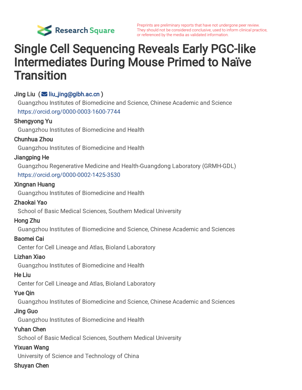 Single Cell Sequencing Reveals Early PGC-Like Intermediates During Mouse Primed to Naïve Transition