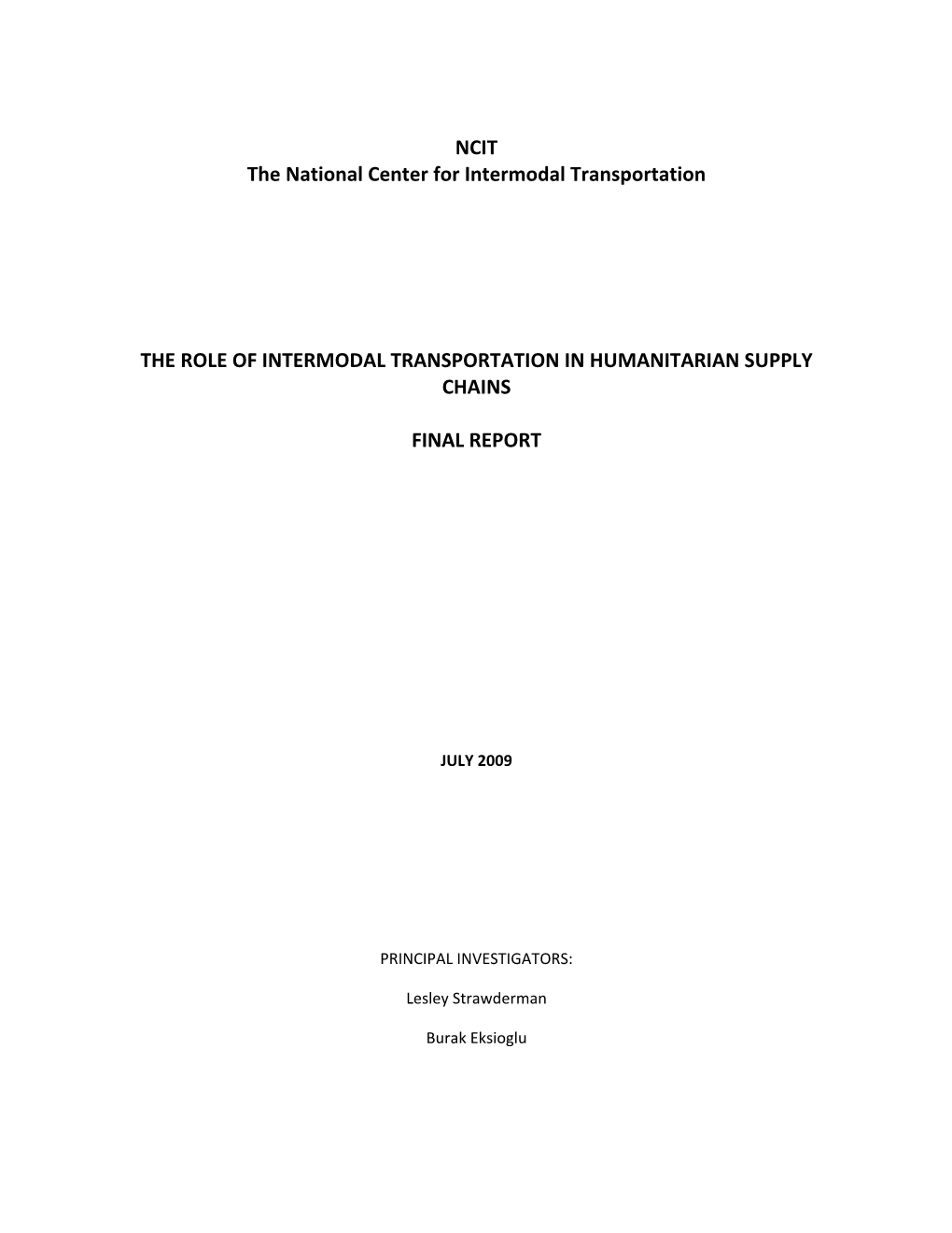 The Role of Intermodal Transportation in Humanitarian Supply Chains