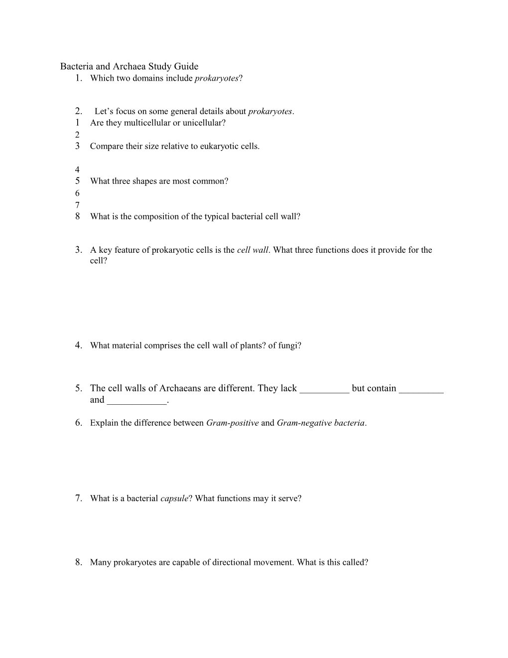 Bacteria and Archaea Study Guide