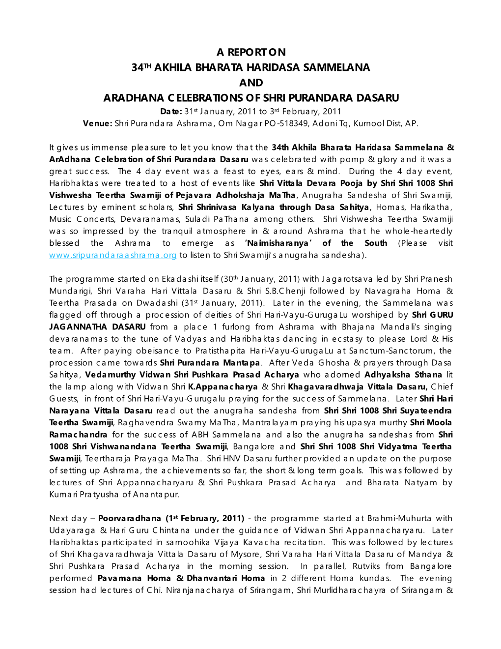 A Report on 34Th Akhila Bharata Haridasa