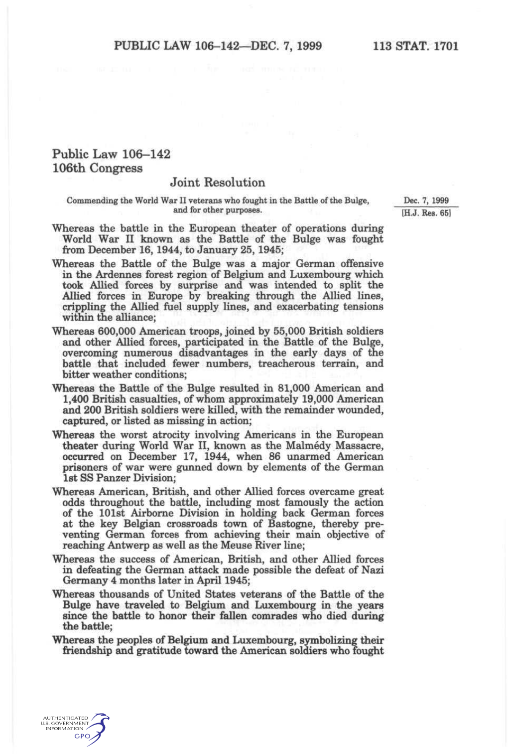Public Law 106-142—Dec. 7, 1999 113 Stat. 1701