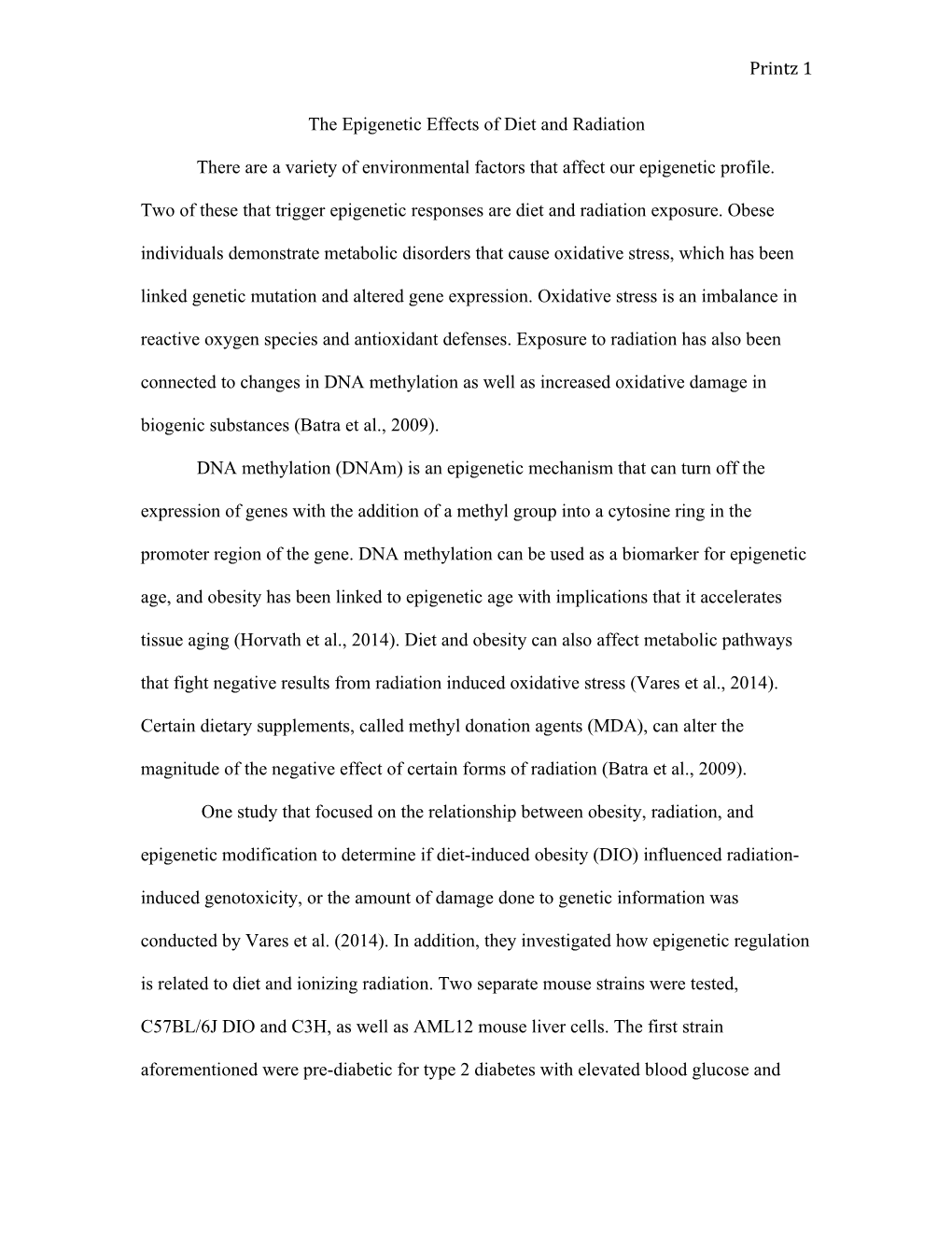 The Epigenetic Effects of Diet and Radiation