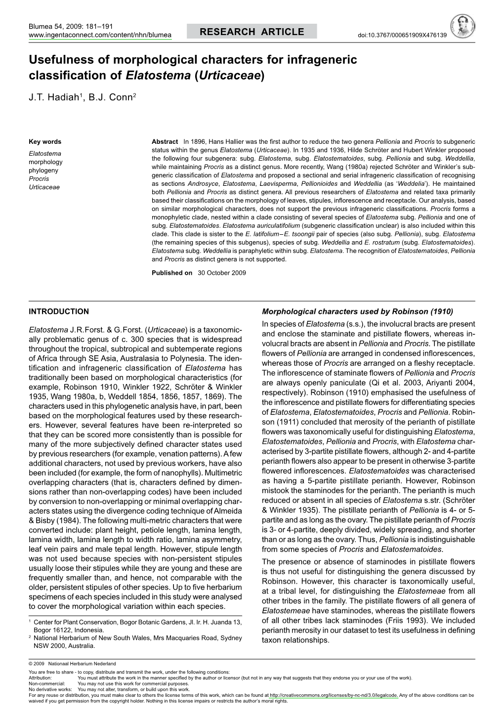 Usefulness of Morphological Characters for Infrageneric Classification of <I>Elatostema</I> (<I>Urticaceae<