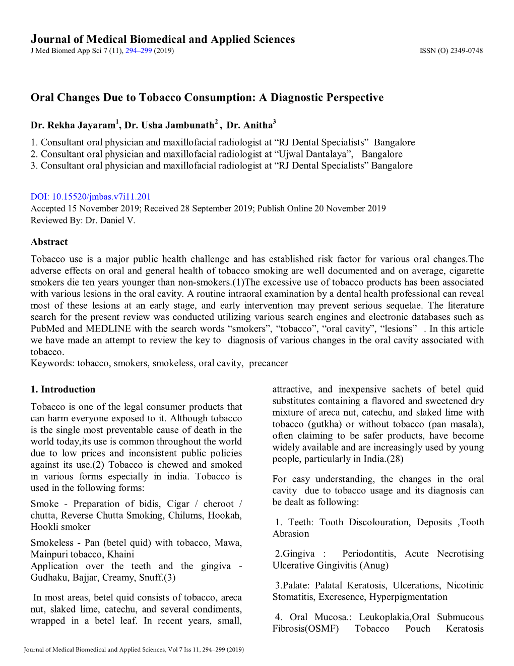 Journal of Medical Biomedical and Applied Sciences Oral Changes