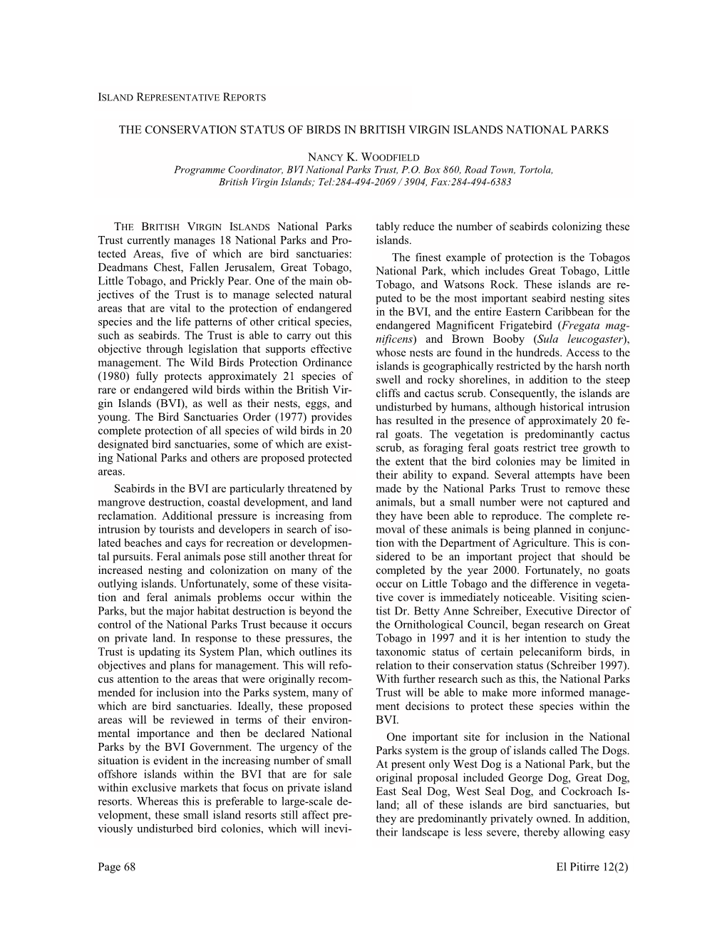 Page 68 El Pitirre 12(2) the BRITISH VIRGIN ISLANDS National Parks